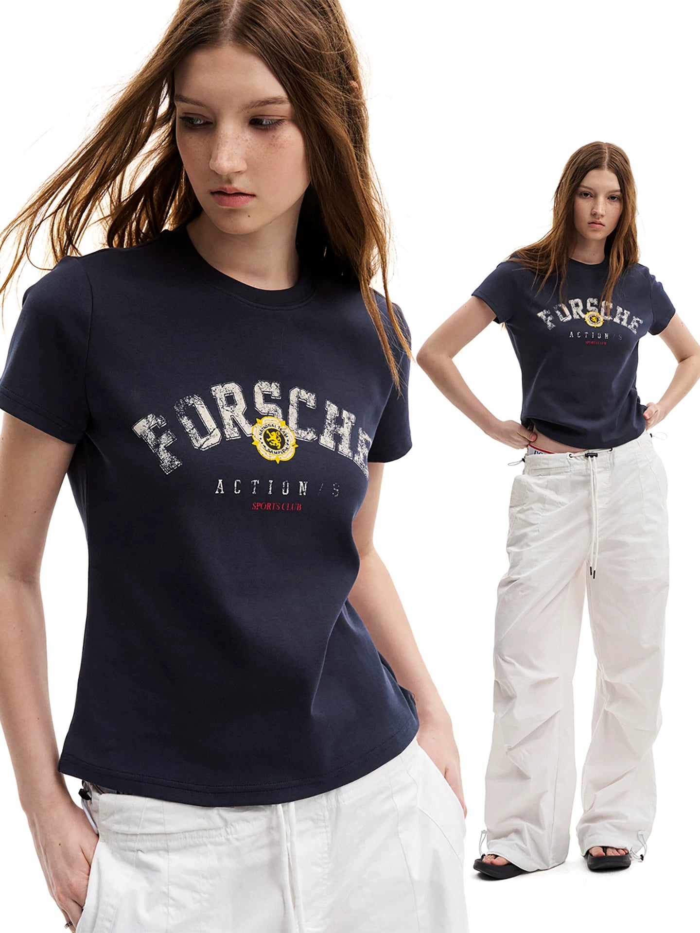 0123Start Retro Letter Print Crew Neck Tee