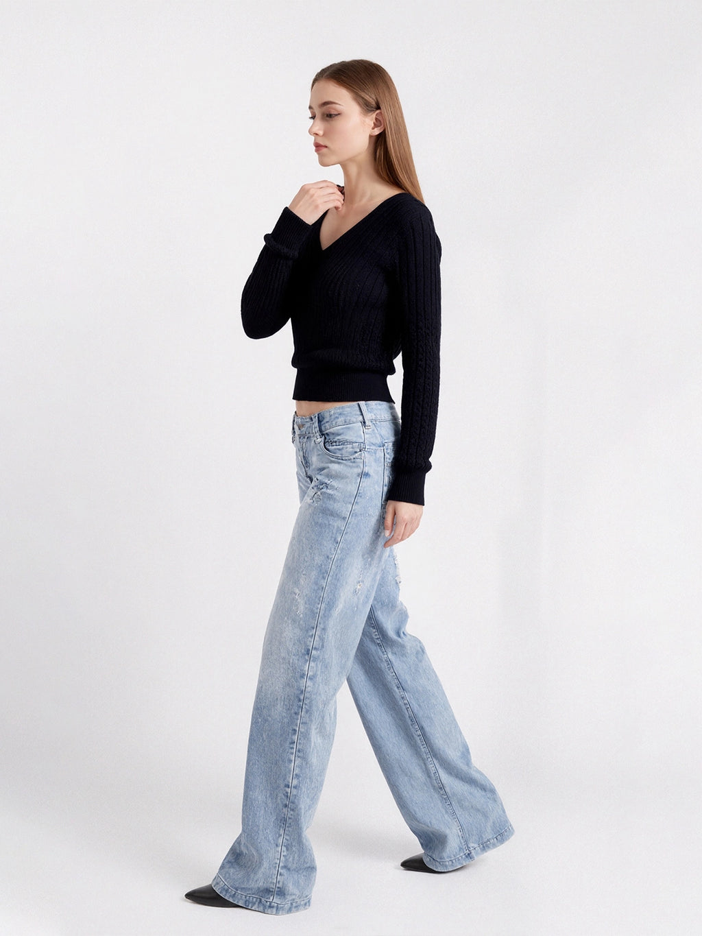 SHE SEEK Vintage V-Neck Knitted Twist Sweater