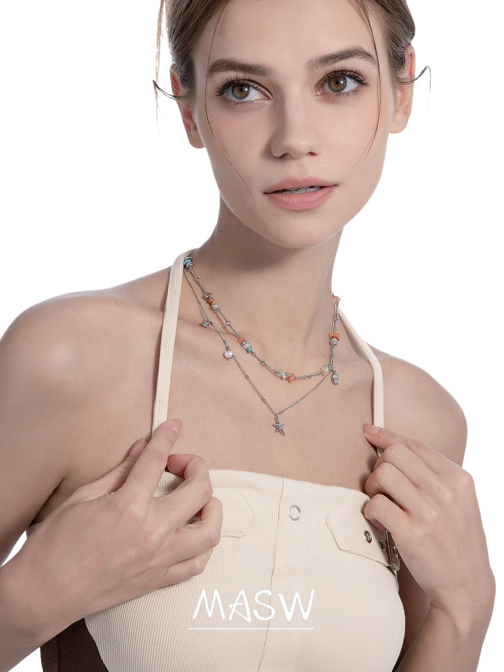 MASW Gravel Double Stacked Detachable Star Pendant Necklace