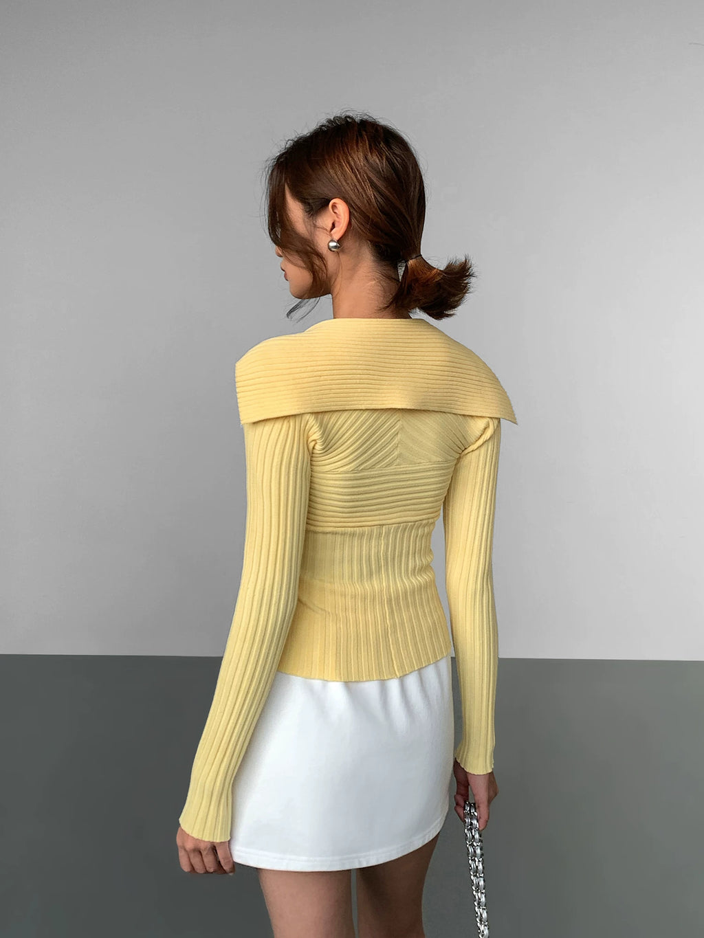 OUSPH Lapel Slim Knit Long Sleeves