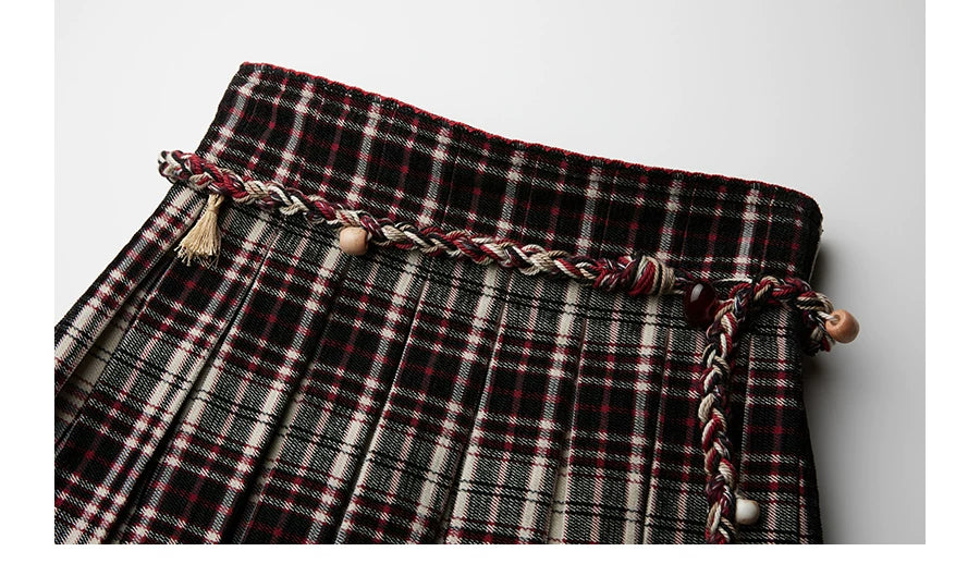 INDULGE Checked Lace Stitching Skirt