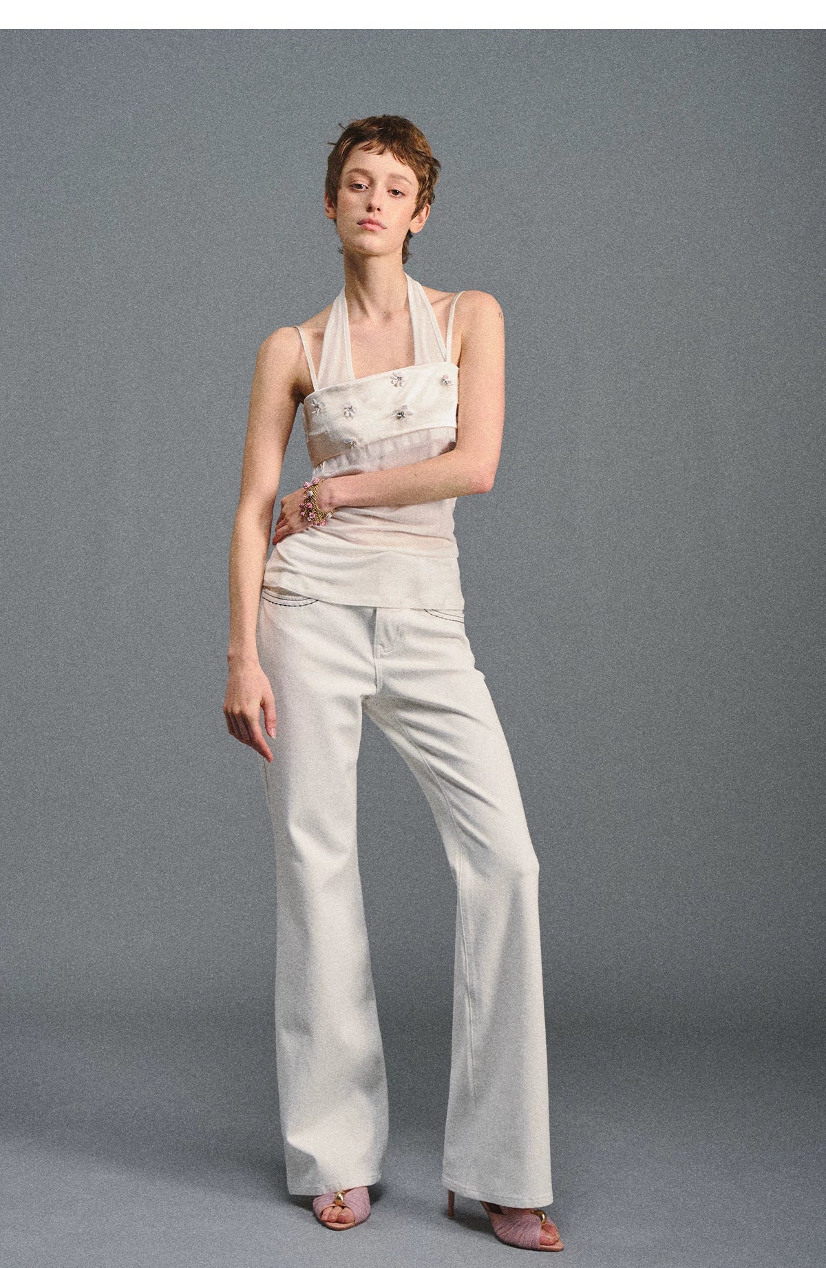 AGAM Contrast Waist Straight Pull Casual Pants