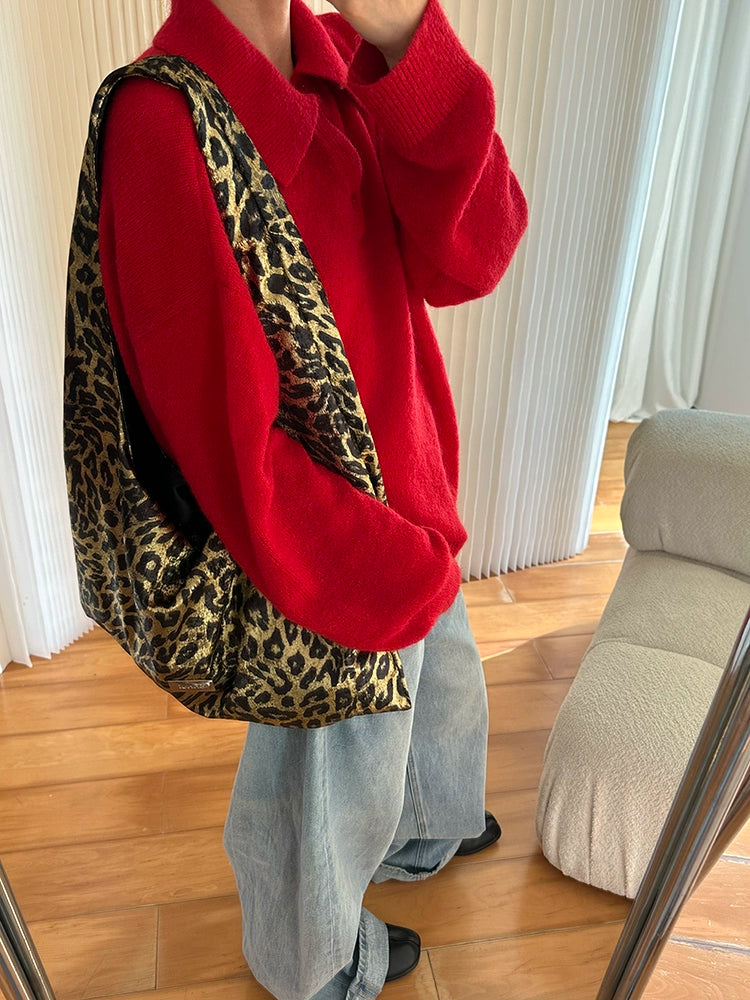 Ennui Cold Leopard Print Lazy Fashionable Shoulder Messenger Bag