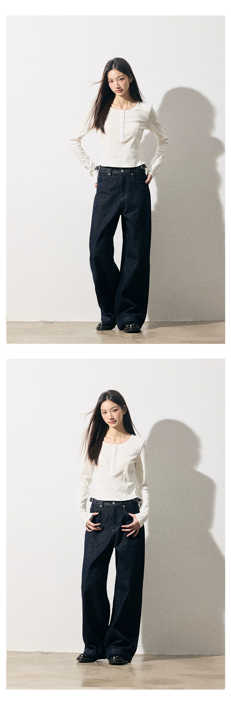 RPB BRAND High Waist Loose Skinny Wide Leg Straight Pants