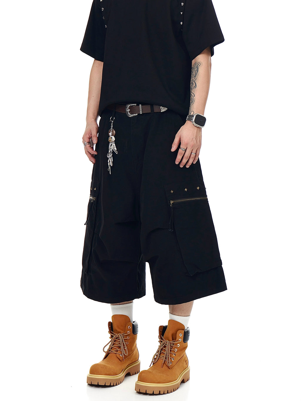 BLACKLISTS Pleated Rivet Multi-pocket Tooling Shorts