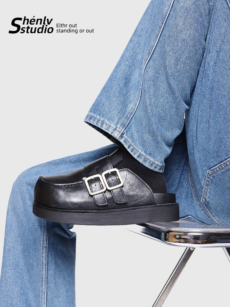 SHENLV STUDIO Double Buckle Big Head Thick Sole Heightening Birkenstocks