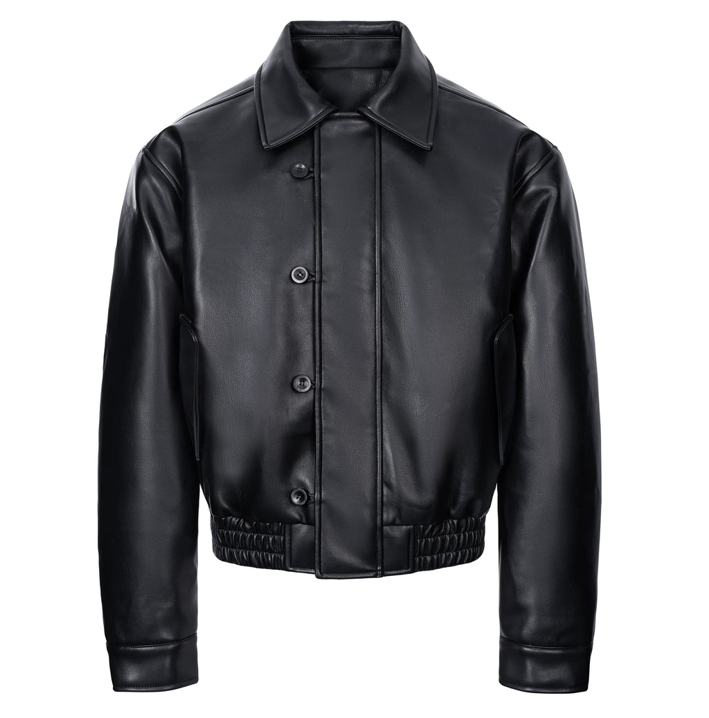 Esaias Vintage Leather Breasted Lapel Cropped Coat