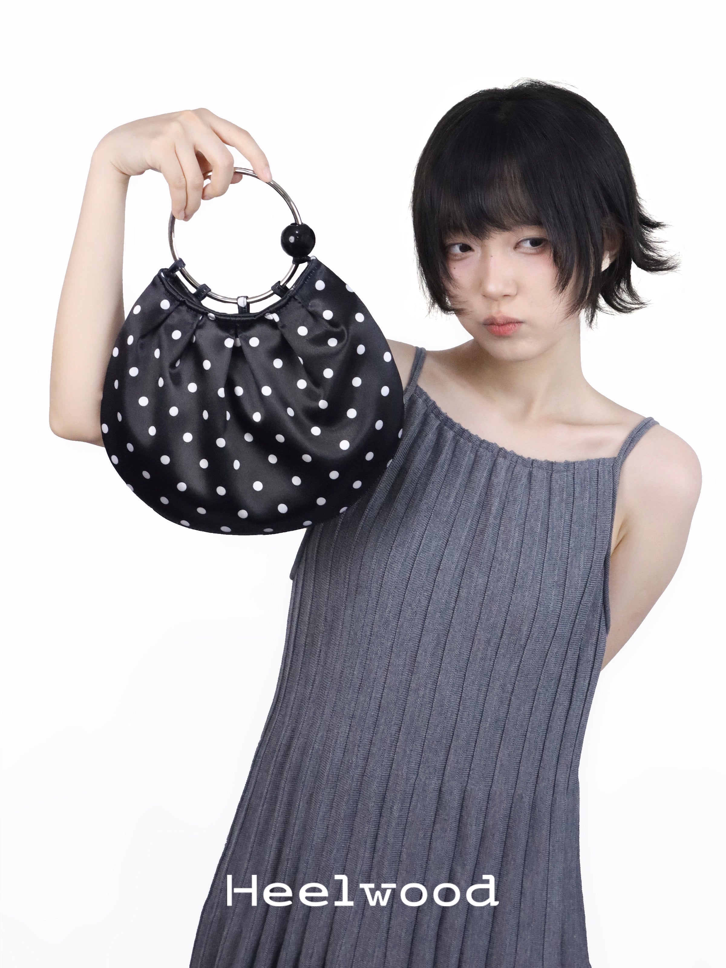 Heelwood Vintage Pleated Portable Polka Dot Shoulder Bag