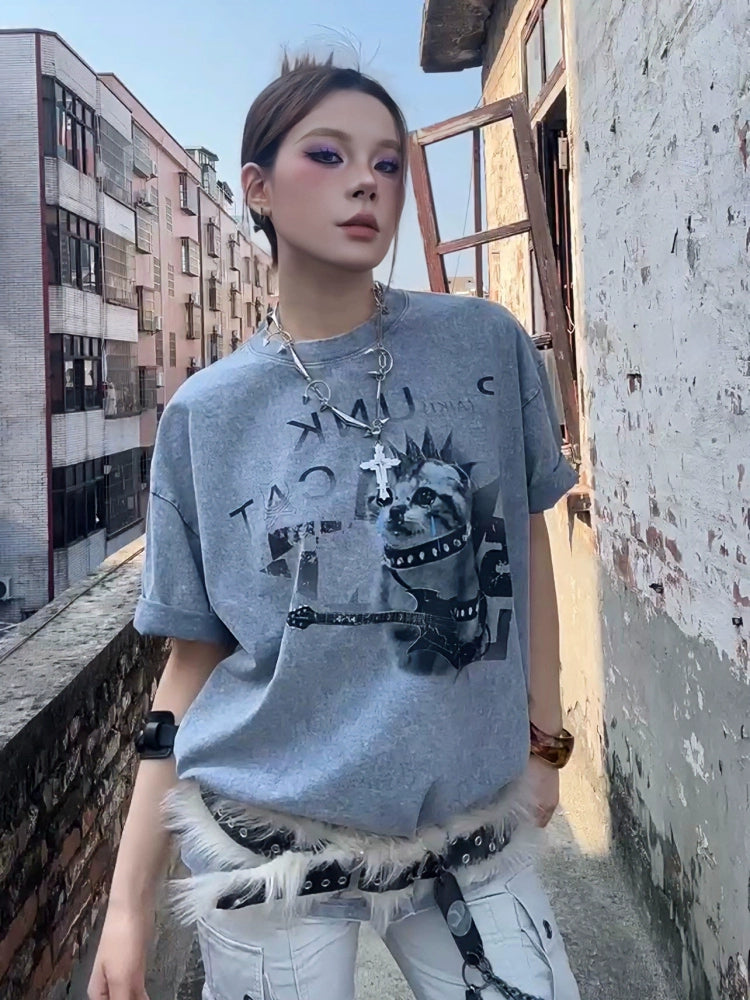 PAIKI2025SS Punk Rock Kitty Animal Print Tee