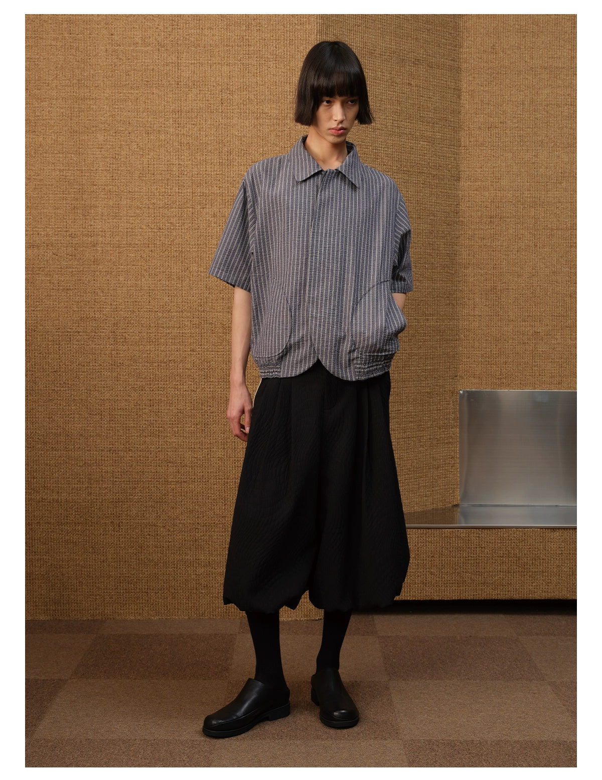 JCAESAR SHIRT Bubble Pleated Arc Shirt