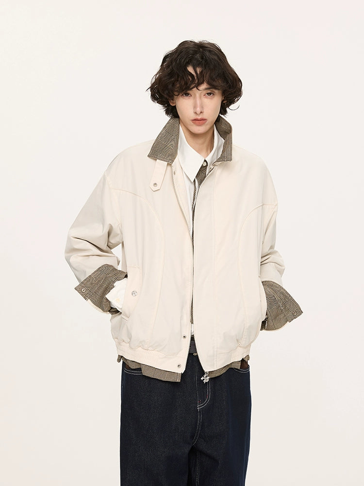 KREATE Plaid Thousand Bird Plaid Stand-up Collar Jacket