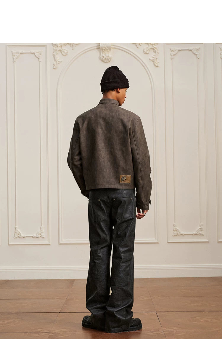 YADcrew Washed Mottled Aircraft Buckle Scimitar Locomotive Leather Jacket