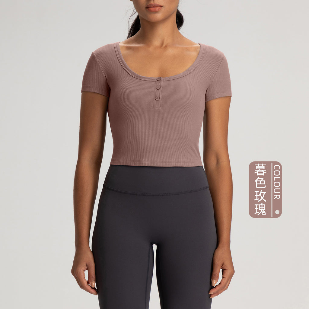 Athena Lulu Short Ribbed Slim Slim Henry Collar Tee
