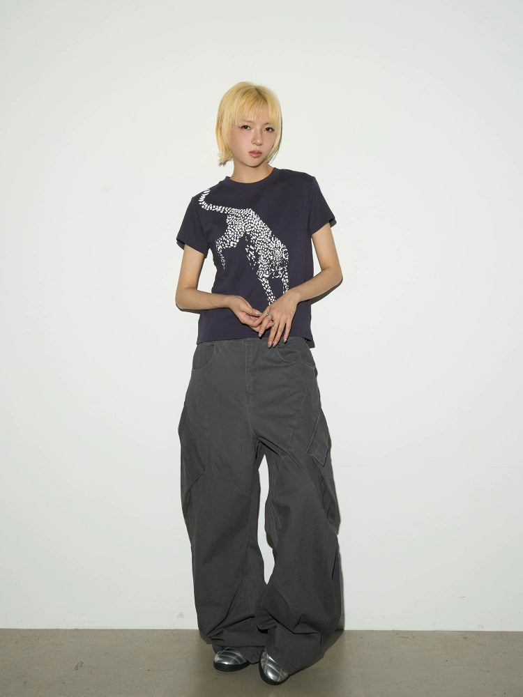 MICHINNYON Leopard Print Front Shoulder Casual Tee