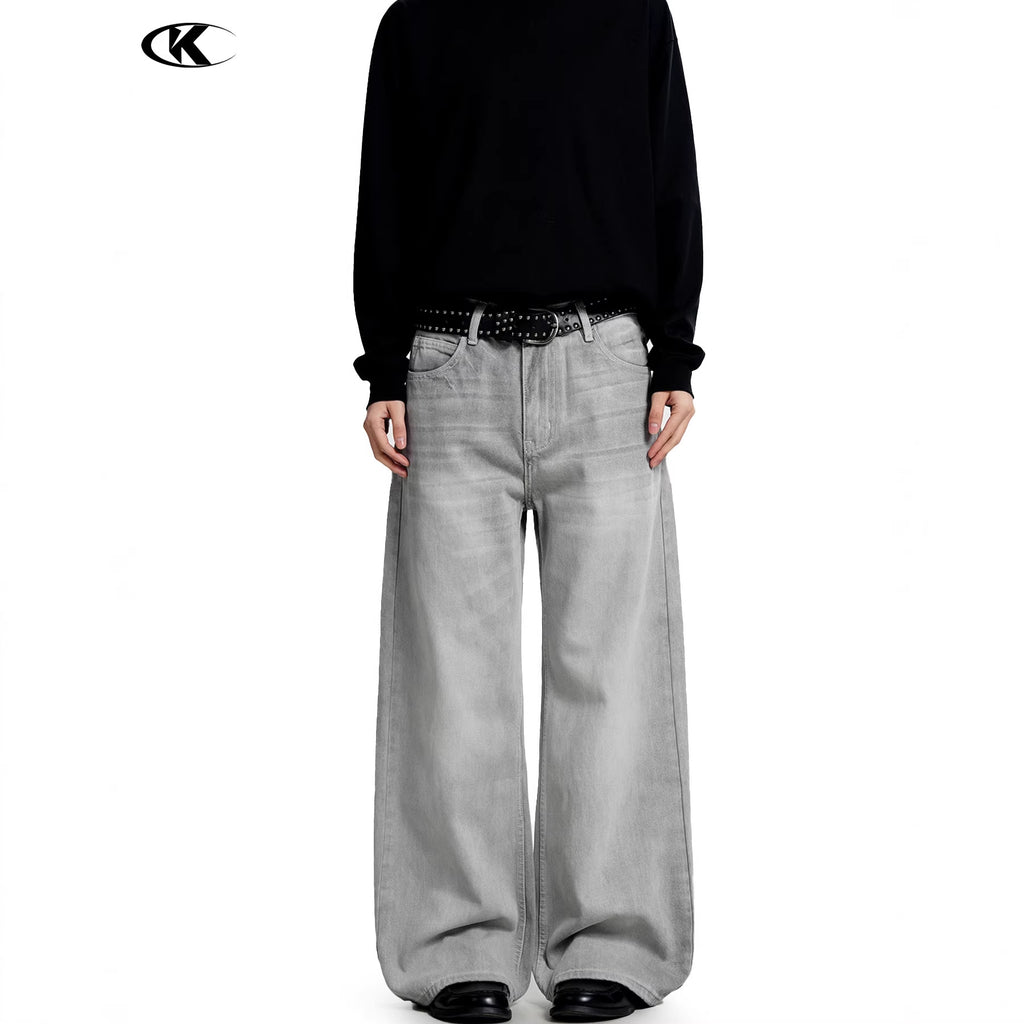 11KN Wide-Leg Washed Relaxed Straight Jeans
