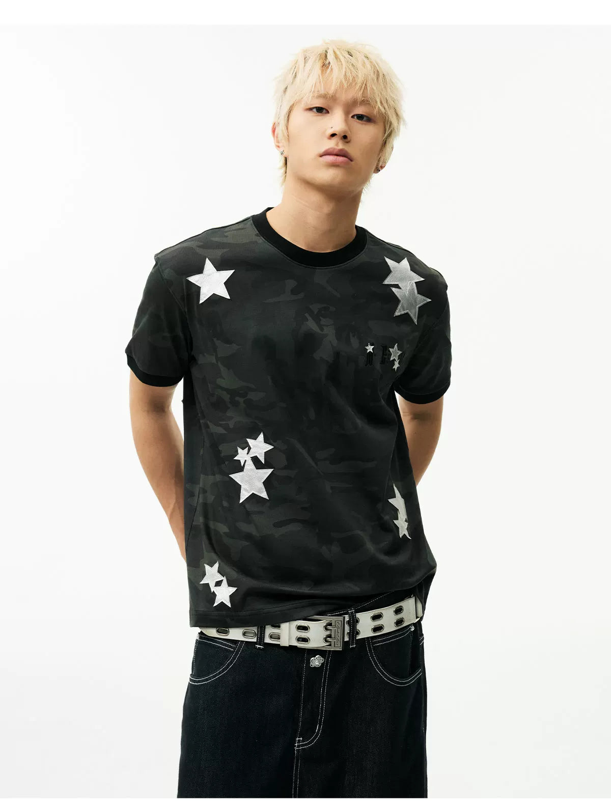 MEDM Camouflage Stars Lazy Embroidery Loose Tee