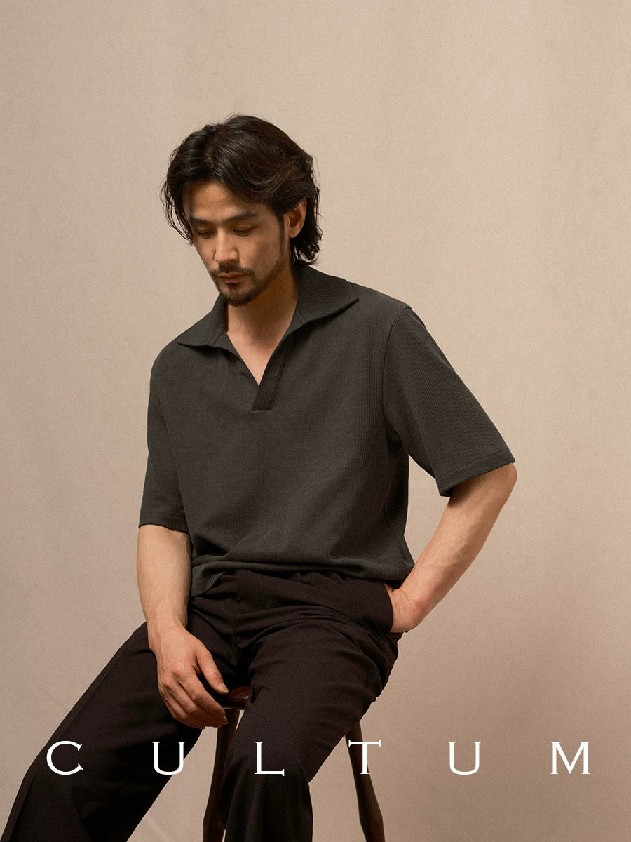 CULTUM Soft and Light Three-dimensional Striped Breathable Knitted Tee