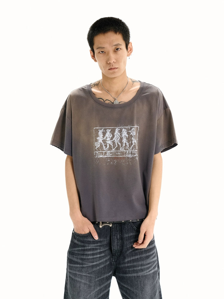 WANNA LAB Wash and Do Old Damage Spray Horse Willow Vintage Tee