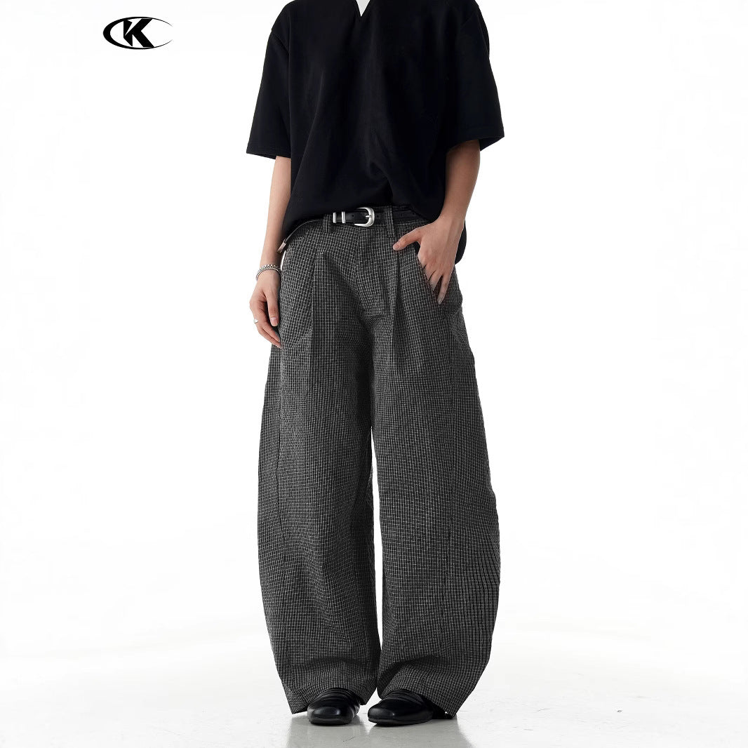 11KN Plaid Casual Loose and Thin Wide-leg Pants