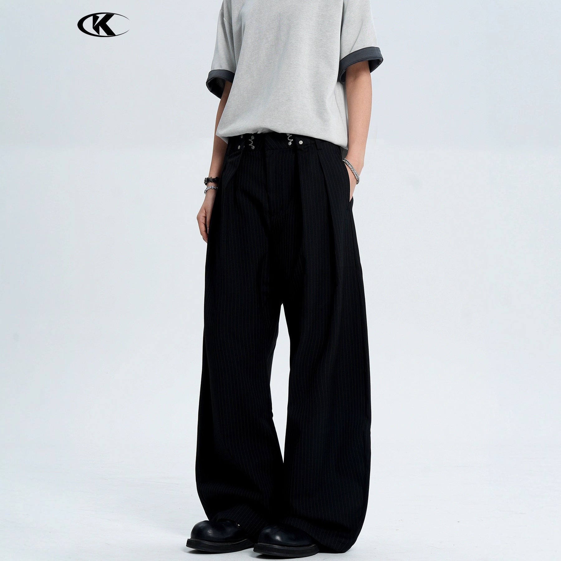 11KN Striped Skinny Casual Wide Leg Pants