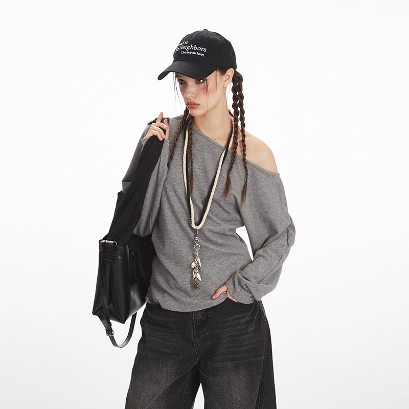 Nariele Irregular Diagonal Collar Waist Long Sleeves