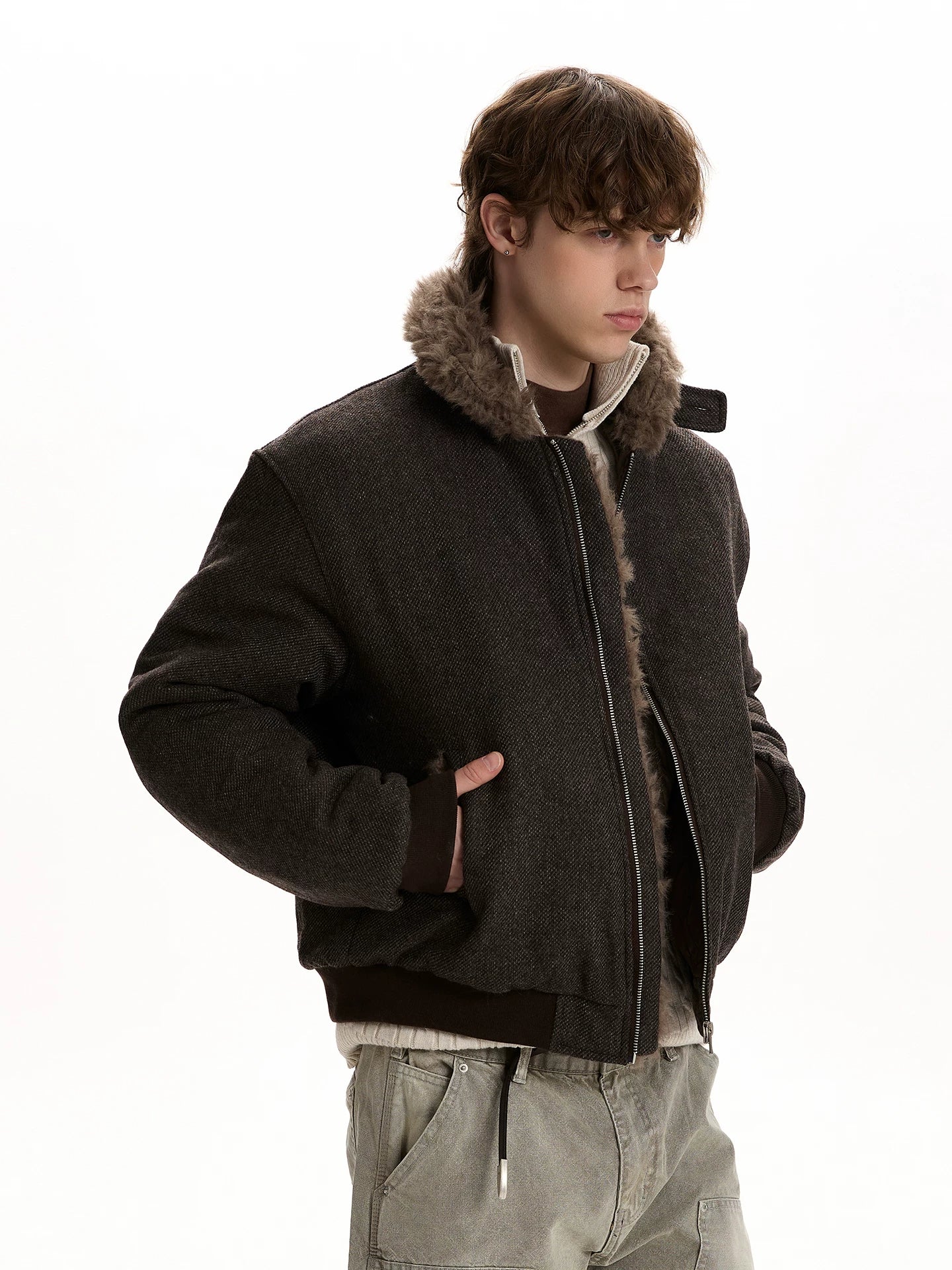 A PUEE Retro Fur Collar Thickened Thermal Tooling Jacket