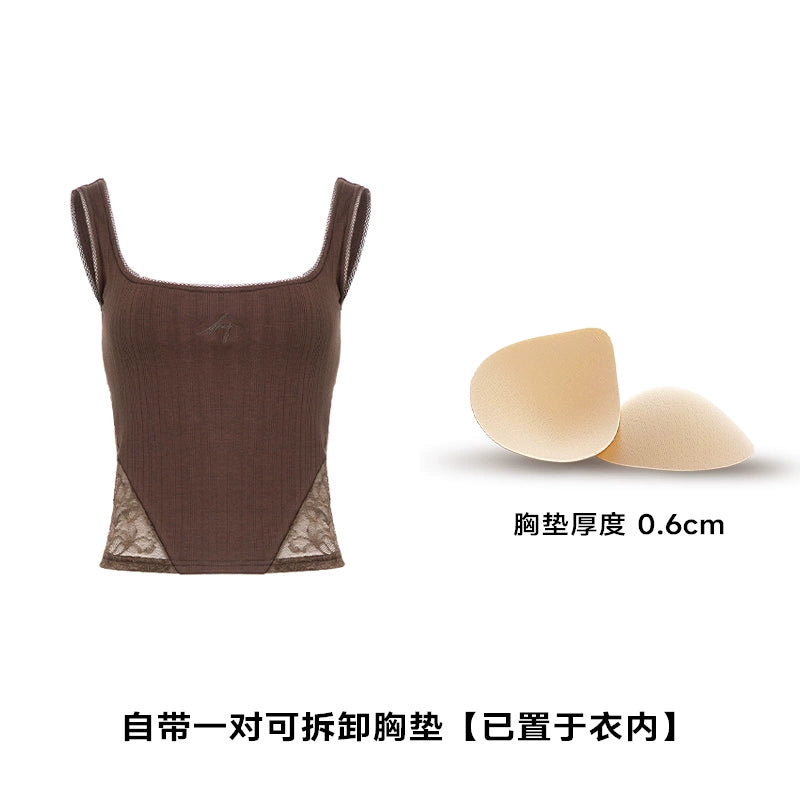 ABMY Lace Splicing Hollow Sleeveless Inner Vest