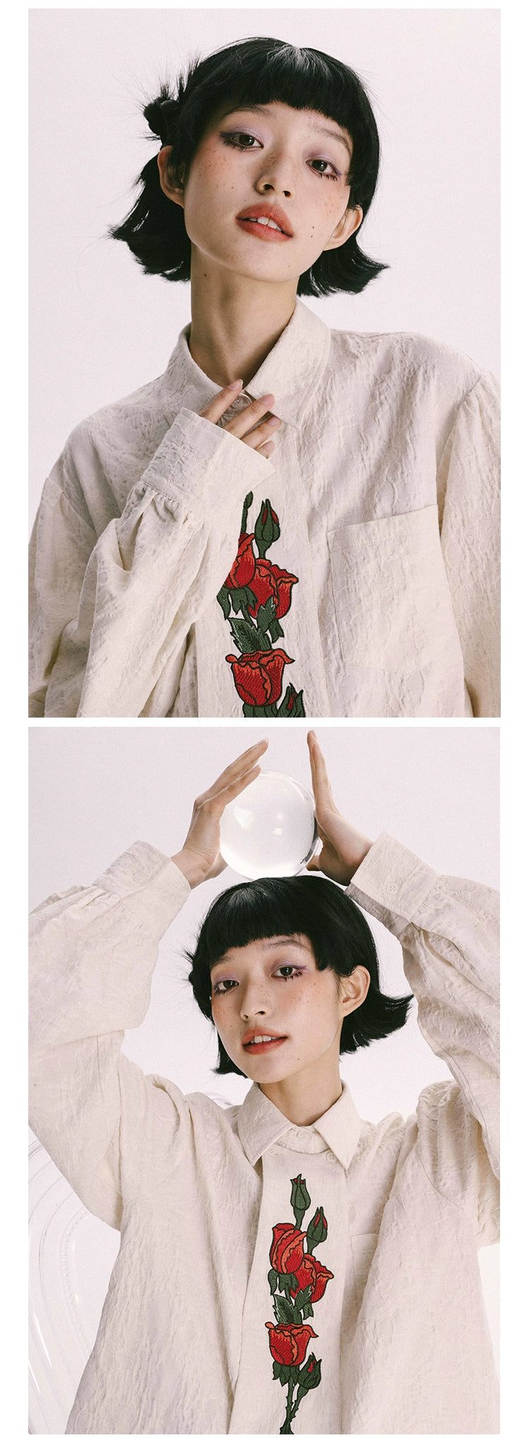 YEDM] Rose Embroidered Vintage Shirt