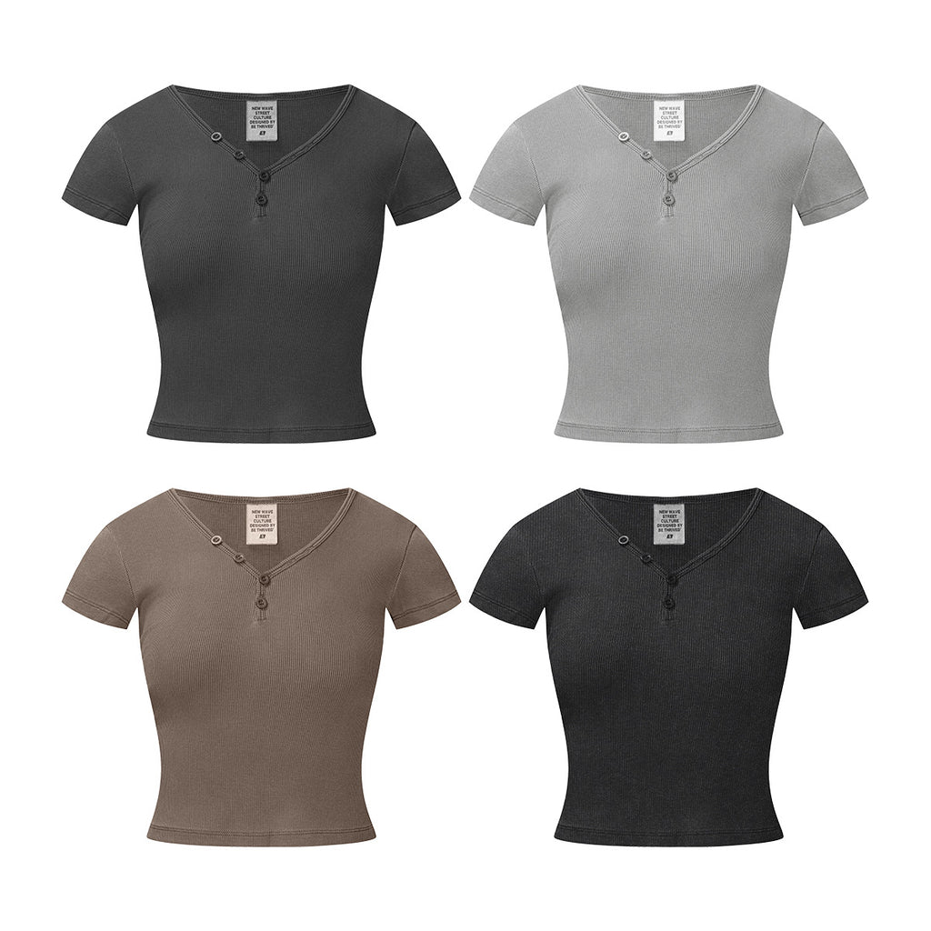 BE Women's slim fit top button v-neck tee
