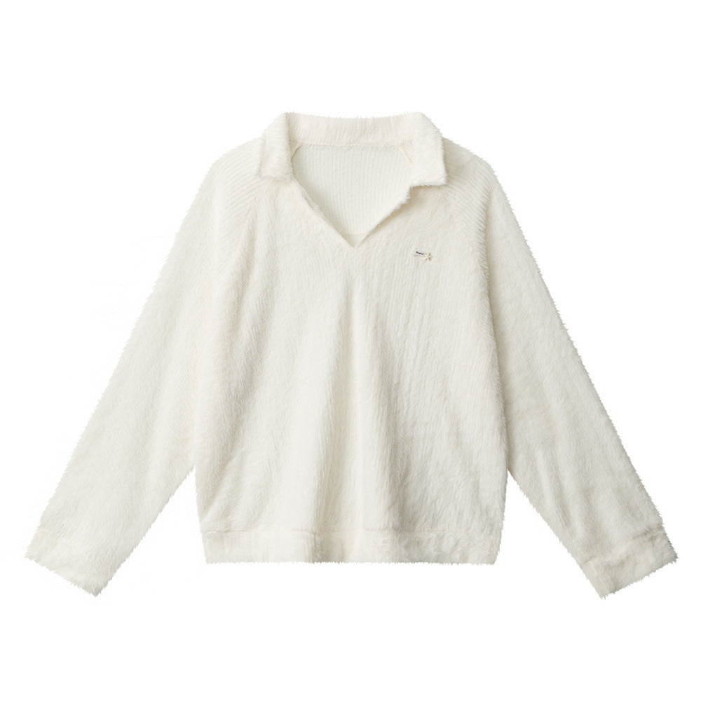 Nariele Soft Waxy Hairy V-Neck Long Sleeve Sweater