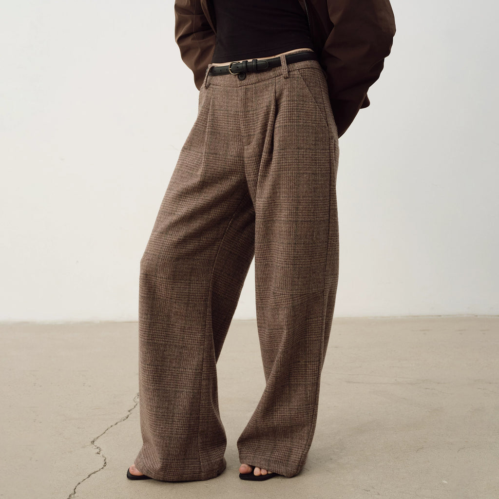 NOT UGLY Vintage Double-pleated Loose Plaid Casual Pants