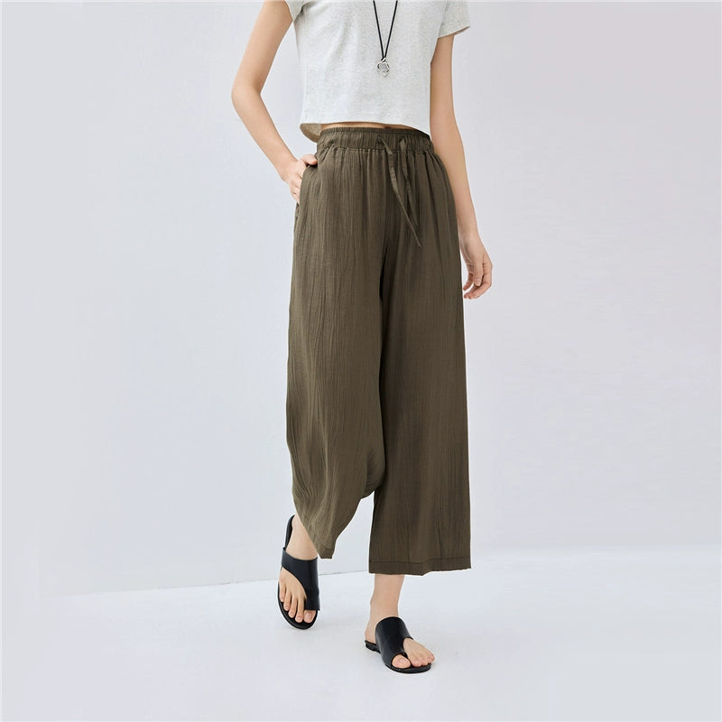 Giordano Elastic Waist Wide Leg Casual Capris