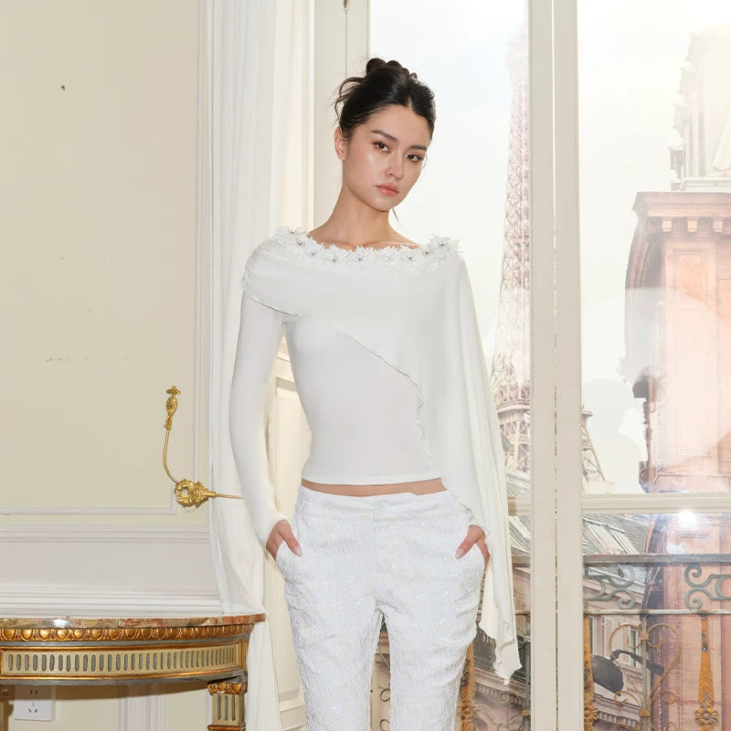 J TheChosen Crystal-embellished Fake Two-piece Long Sleeves