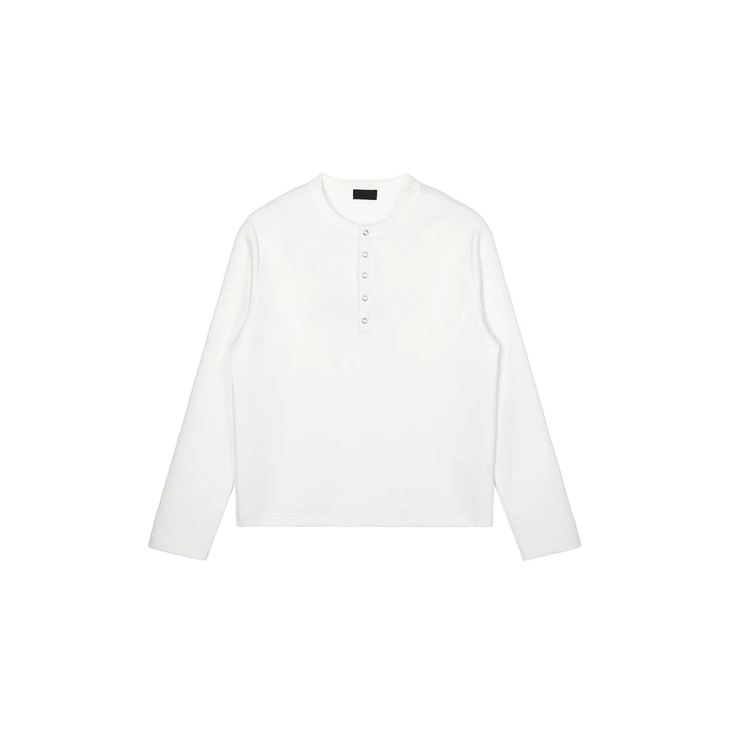 PLUS NO LOGO 370g Breathable Cloud Cotton Henley Long-Sleeve Tee