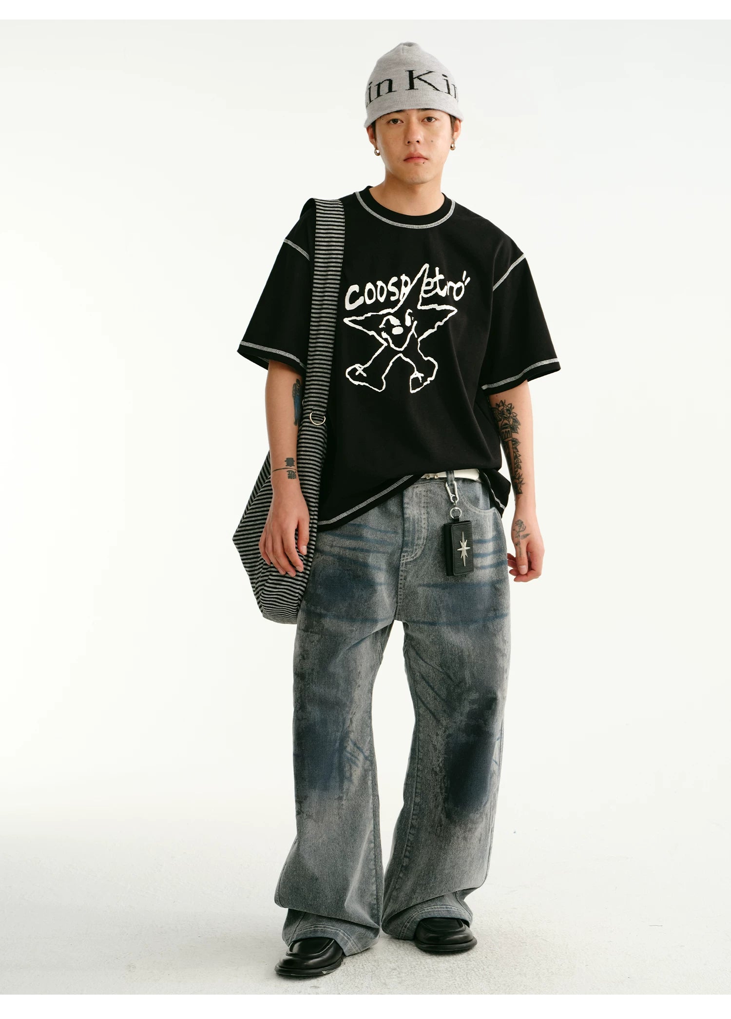 CoosRetro Retro Contrasting Bright Line Loose Tee