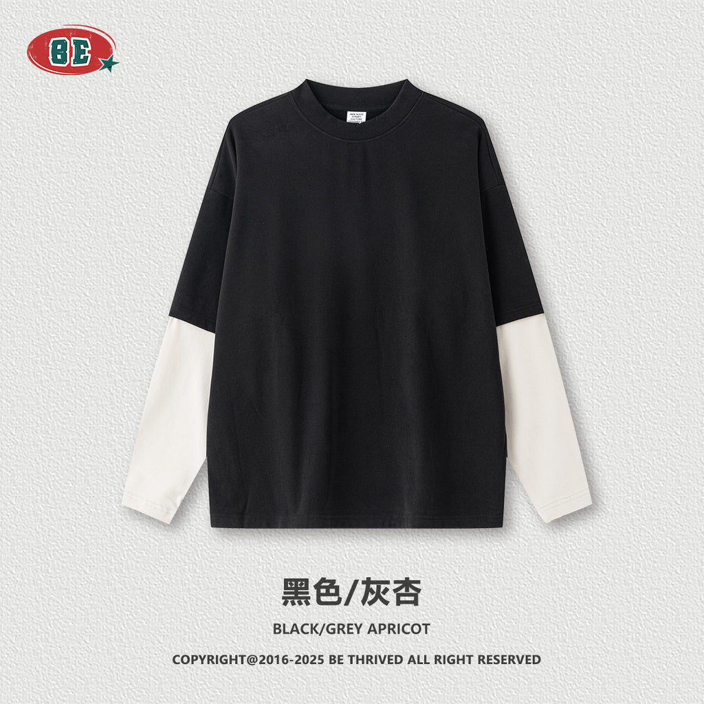 BE German Velvet Contrasting Color Splicing Base Fake Two-piece Long Sleeve