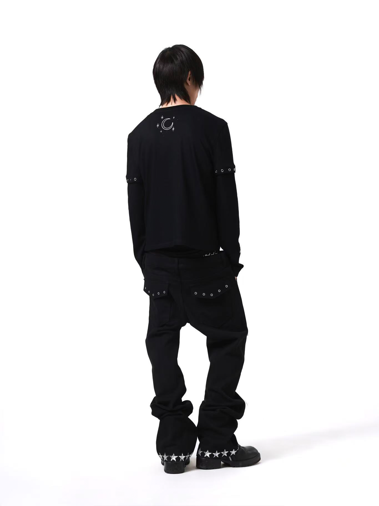 DETW Fake Two Pieces Micro-elastic Thin Metal Embellished Long Sleeves