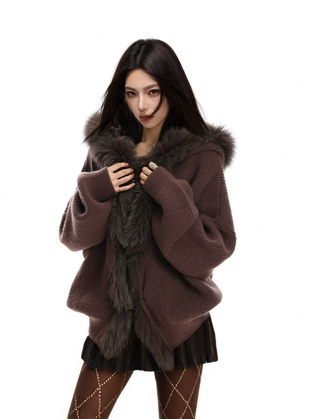 KDASE Fur Collar Splicing Sweater Jacket