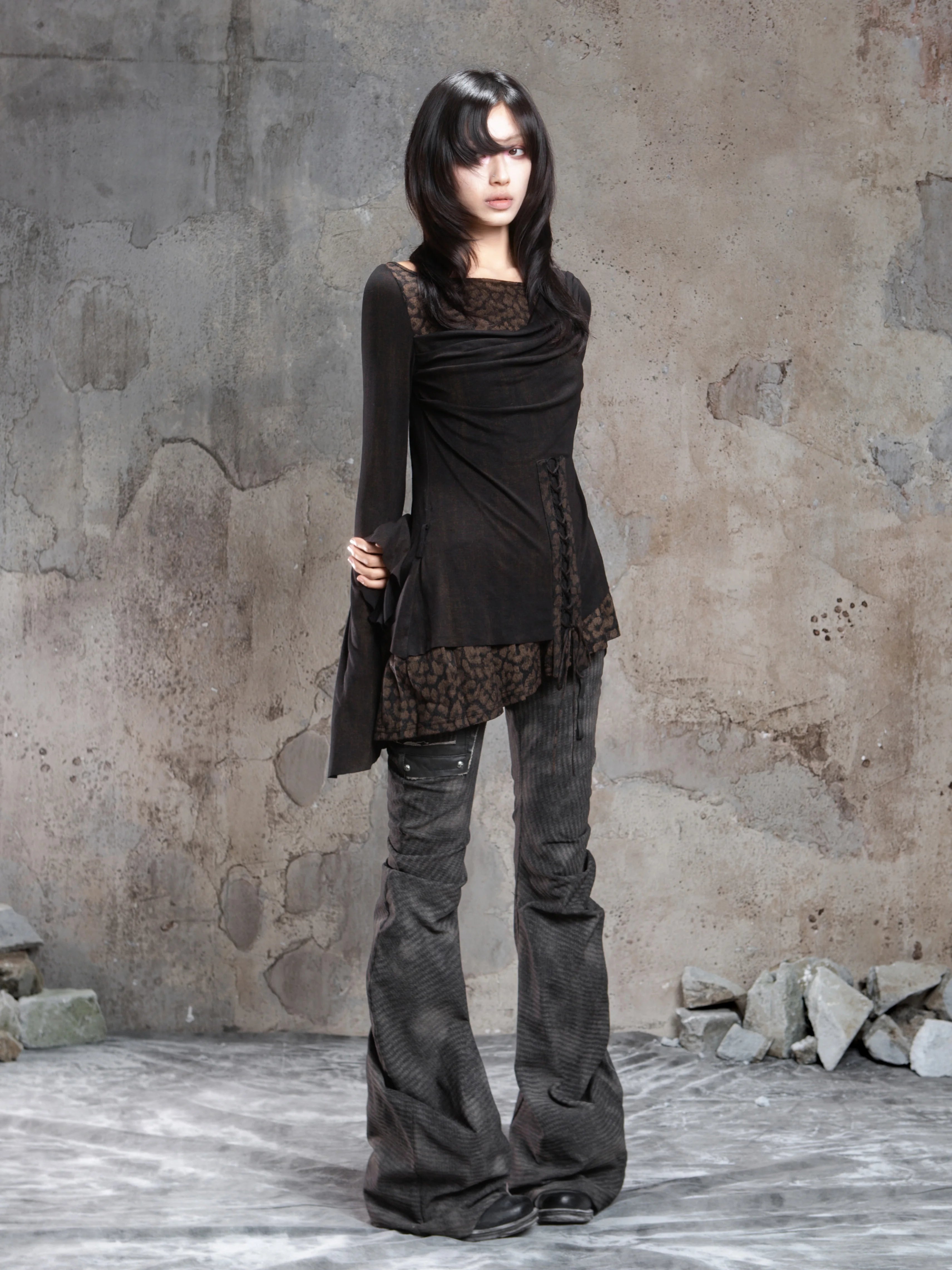 ARIADNAw Contrast Fake Two-piece Crew Neck Knitted Long Sleeves