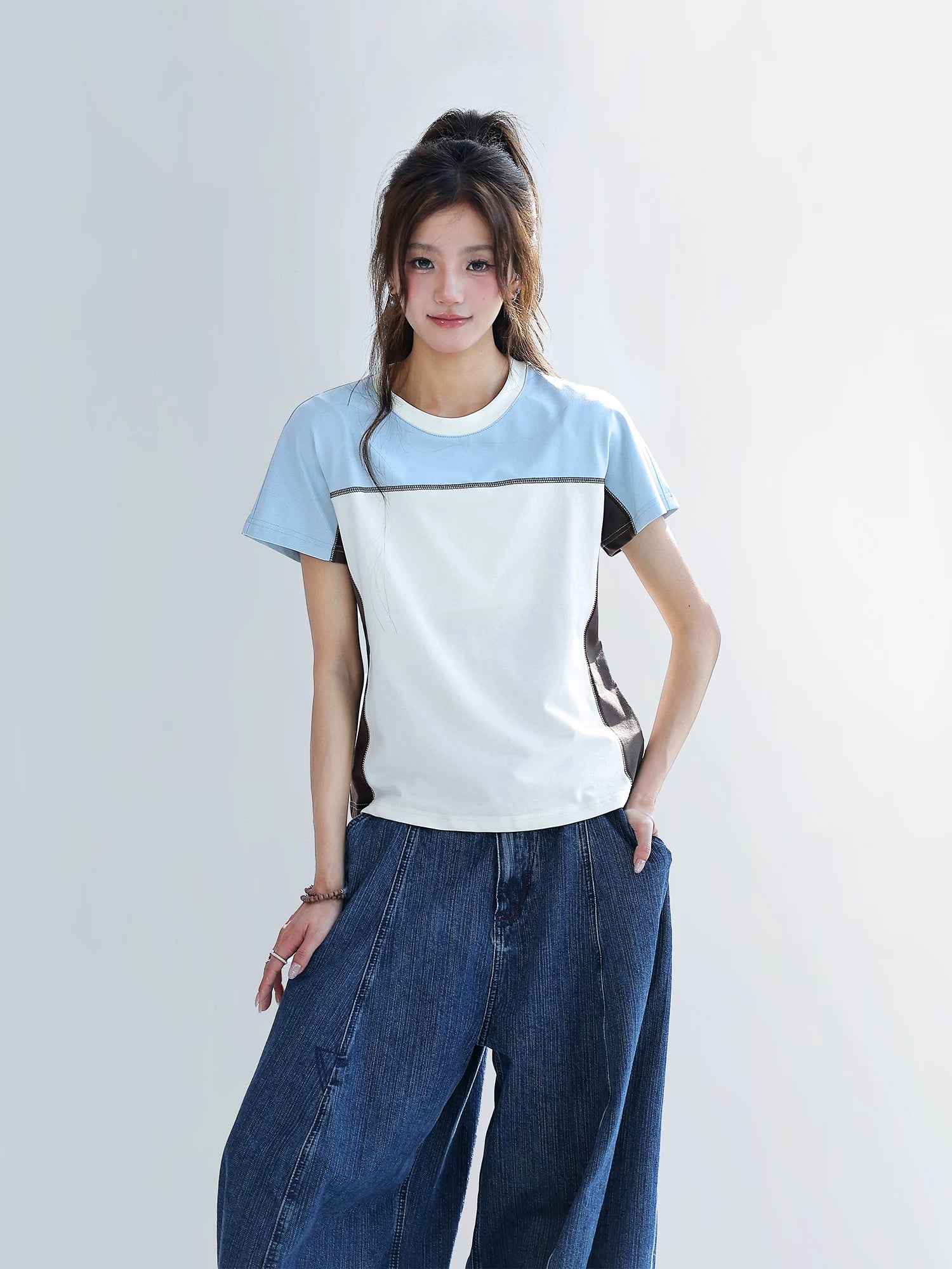 CHANT2nd Contrasting Color Splicing Casual Tee