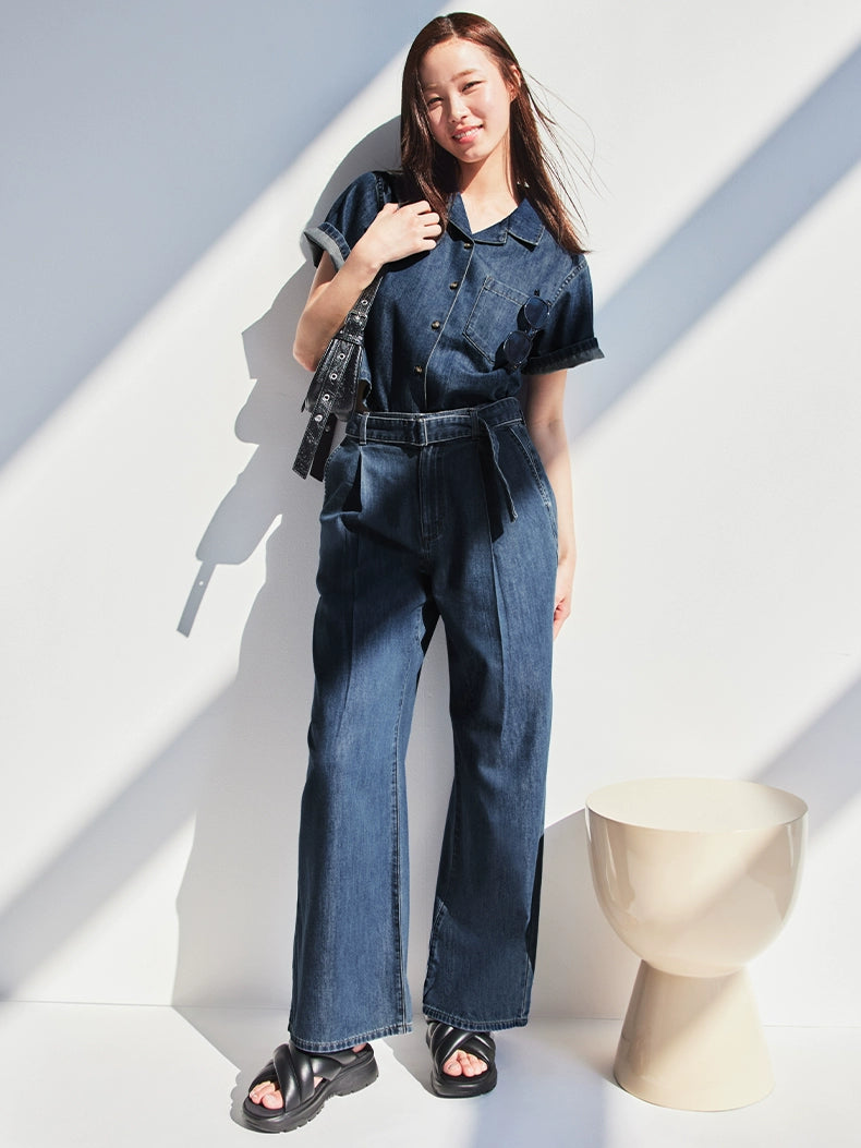 GU Lightweight Belt Wide Leg Casual Jeans