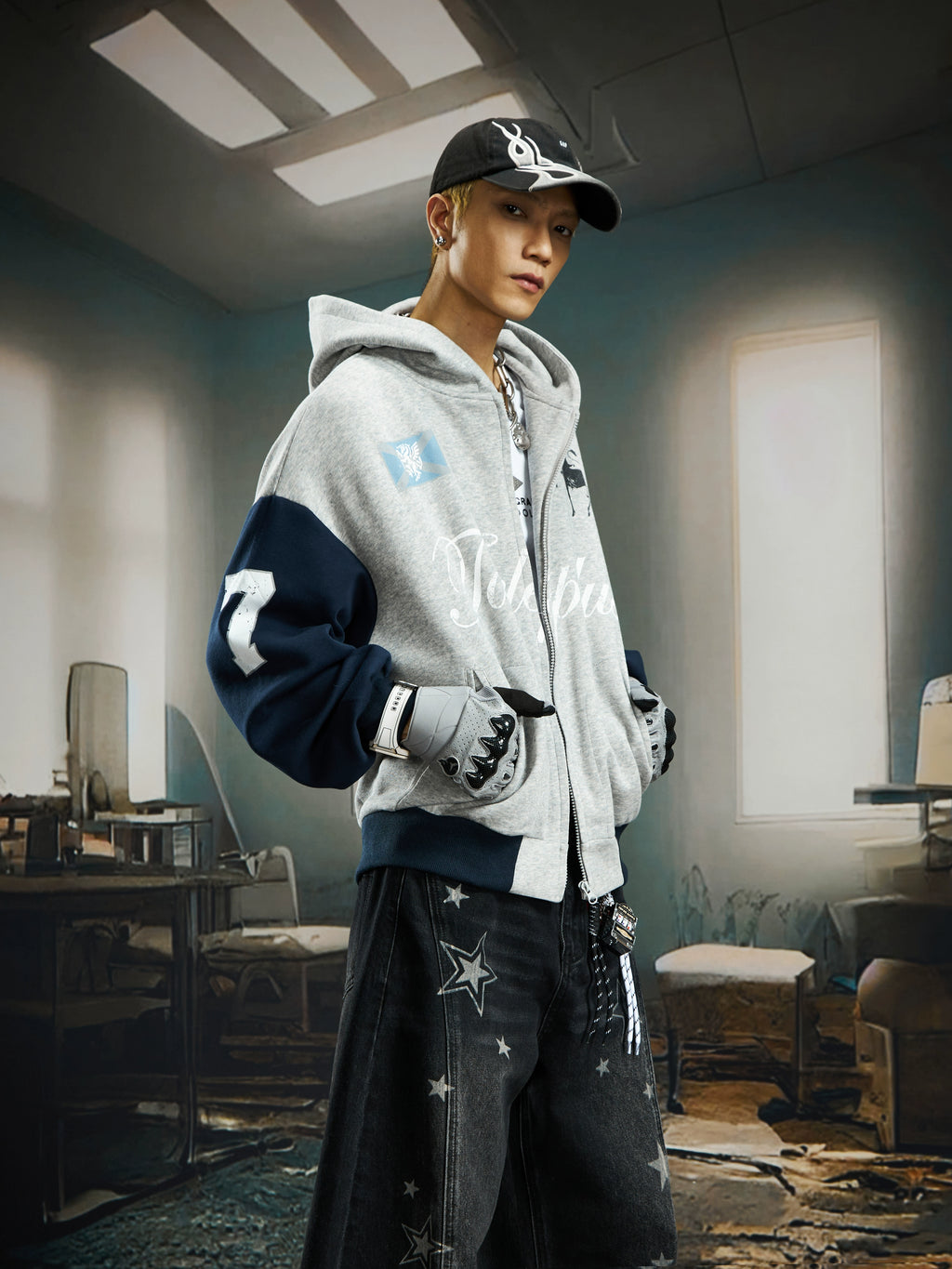 NOMANIAI Versatile Contrasting Color Stitching To Make Old Printed Jackets