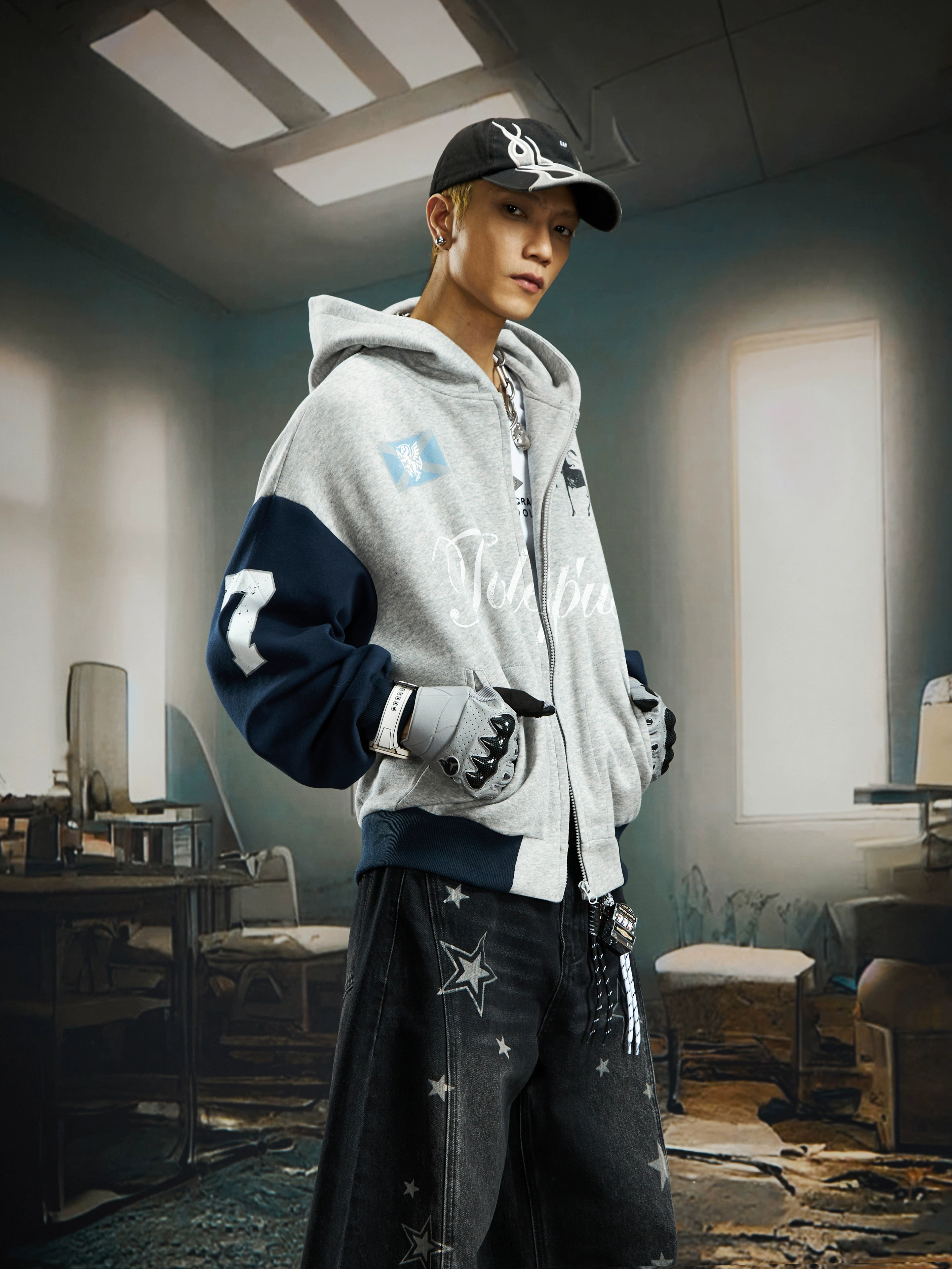 NOMANIAI Versatile Contrasting Color Stitching To Make Old Printed Jackets