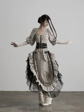 INDULGE Striped Square Neck Lace Patchwork Dress