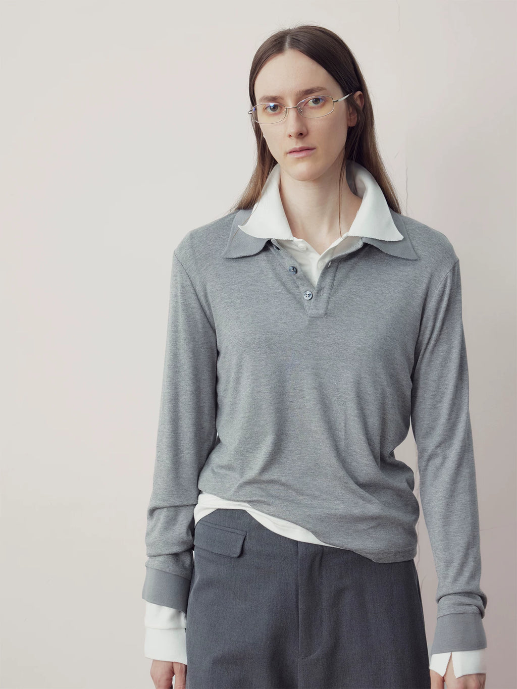 COLN Lapel Neck Long-sleeved Polo Shirt