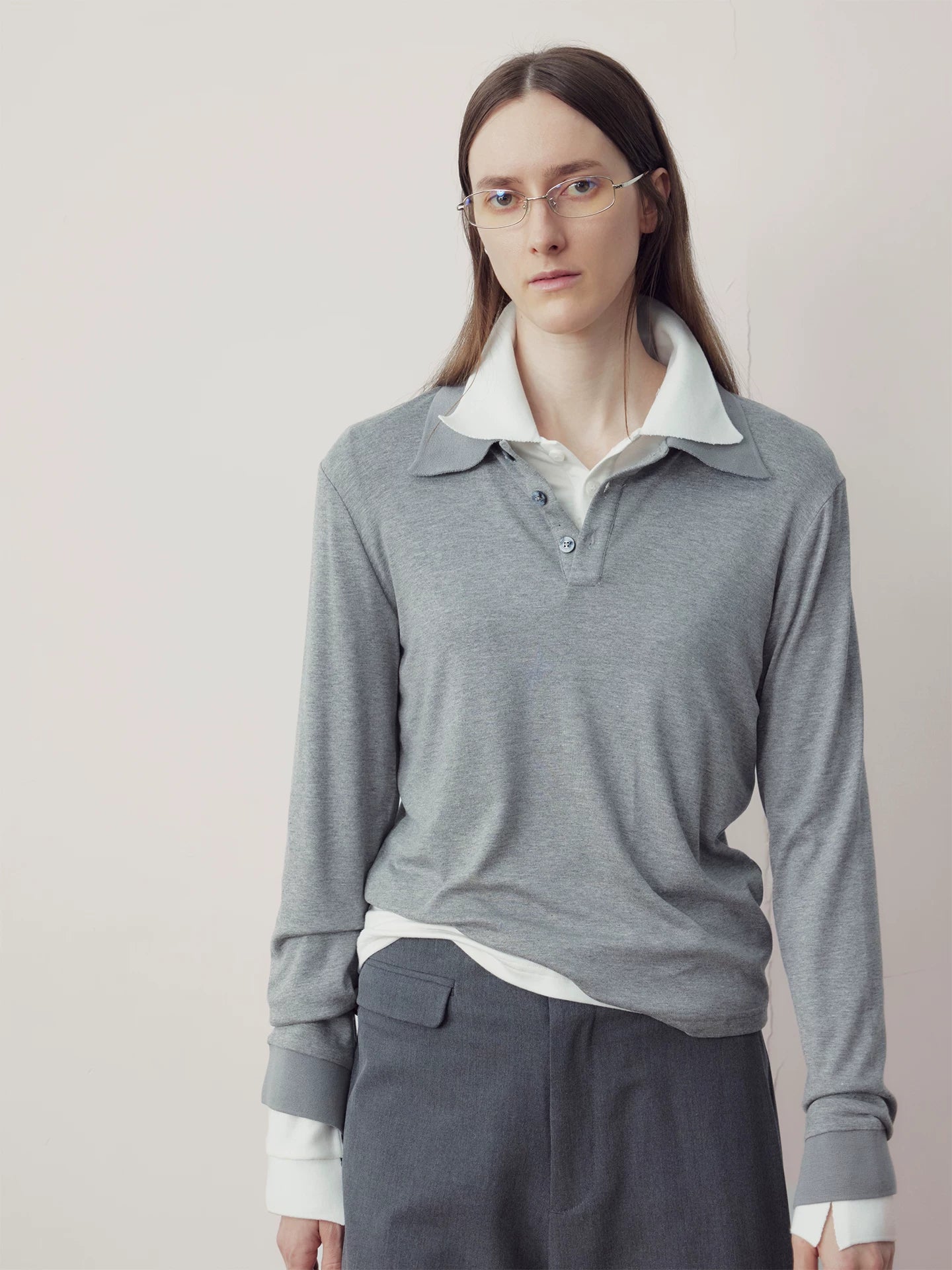 COLN Lapel Neck Long-sleeved Polo Shirt