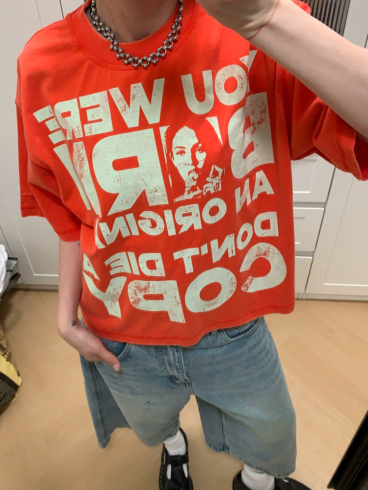 MMBBT Washed Worn Letter Printed Tee