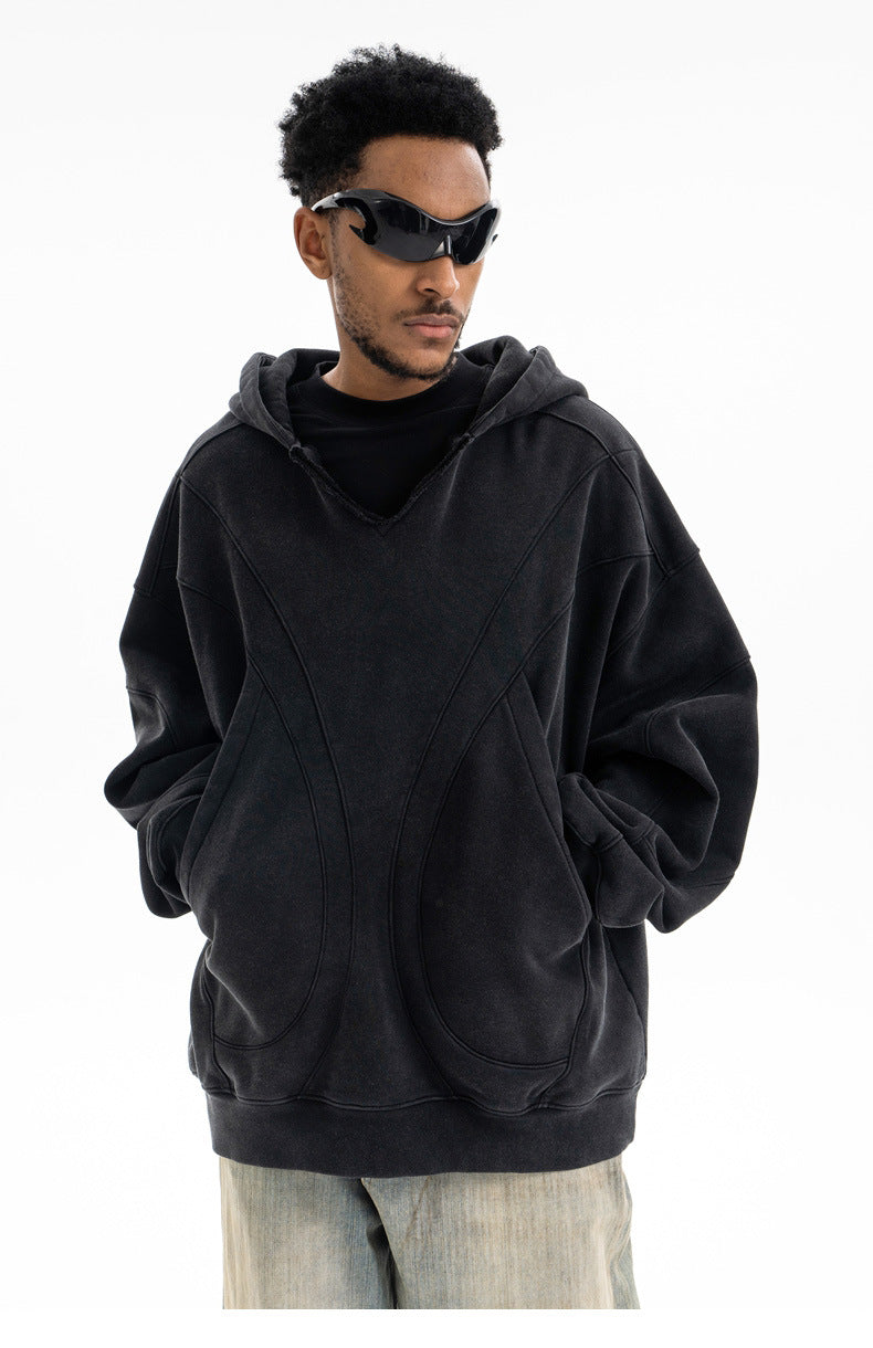 SUPER WAY Vintage Deconstructed Stitching Silhouette Hooded Sweater