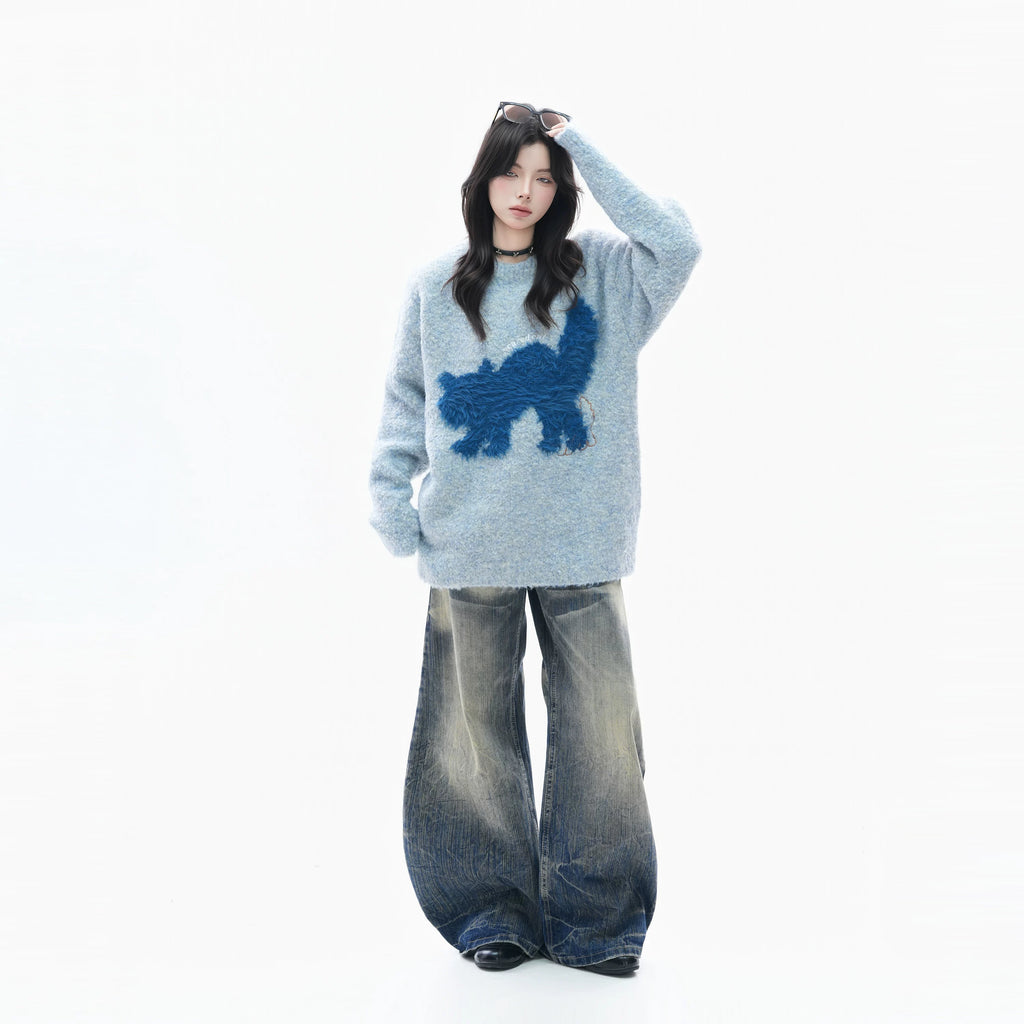 Zuocisankon Plush Cat Jacquard Sweater