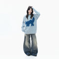Zuocisankon Plush Cat Jacquard Sweater